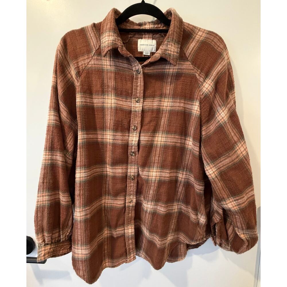 100% Cotton Flannel American Eagle 3/4 Sleeve Womens Medium